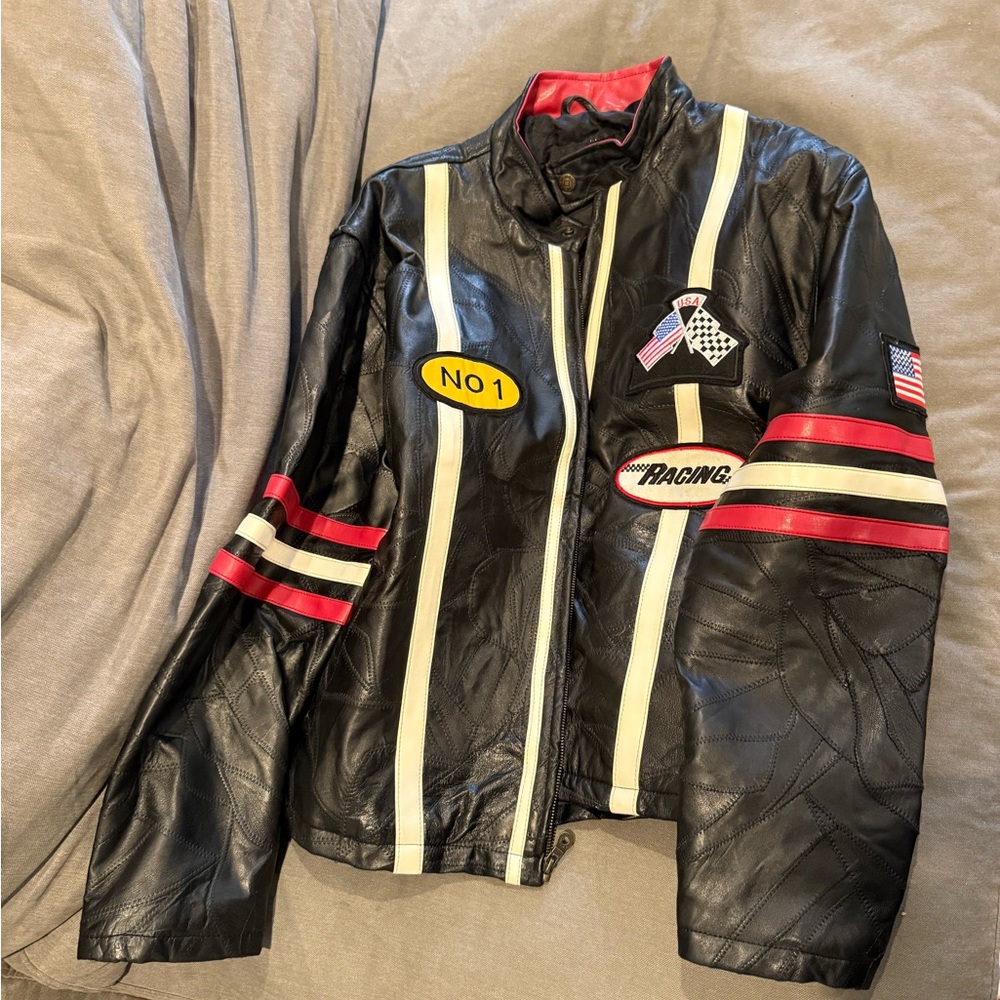 Black leather racing jacket